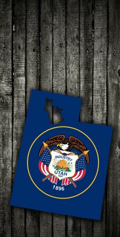 Wood Slate State Flag & Map (Utah) Themed Custom Cornhole Board Design