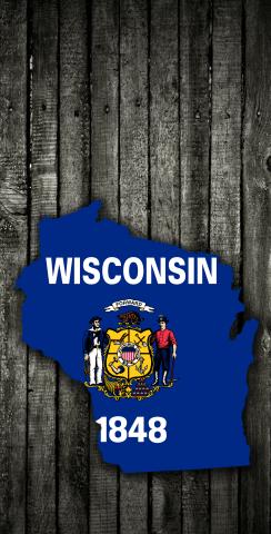 Wood Slate State Flag & Map (Wisconsin) Themed Custom Cornhole Board Design