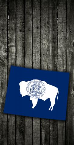 Wood Slate State Flag & Map (Wyoming) Themed Custom Cornhole Board Design