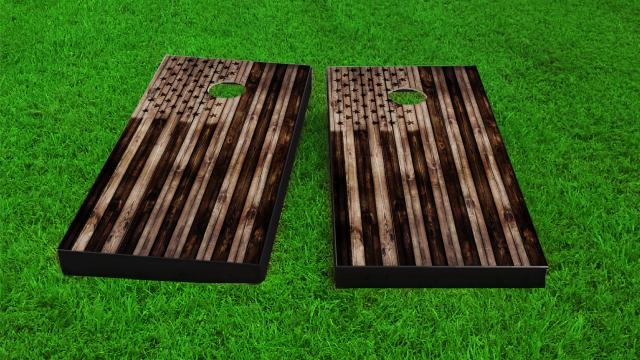 American Flag Burned Wood Look Cornhole Game Set