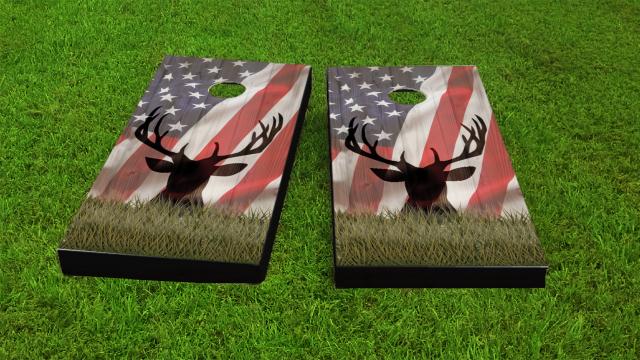 American Flag With Deer Faded Cornhole Game Set
