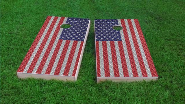 Diamond Plate American Flag Cornhole Game Set