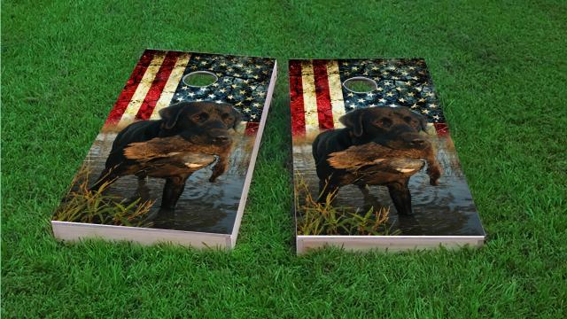 Duck Hunting Lab With Patriotic Background Cornhole Game Set