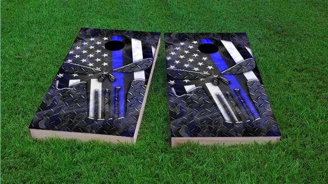 Punisher American Flag Thin Blue Line Cornhole Game Set