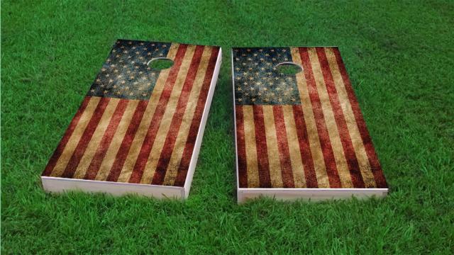 Worn American Flag Cornhole Game Set