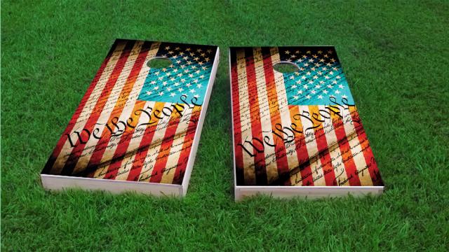 Worn Flag We The People Cornhole Game Set