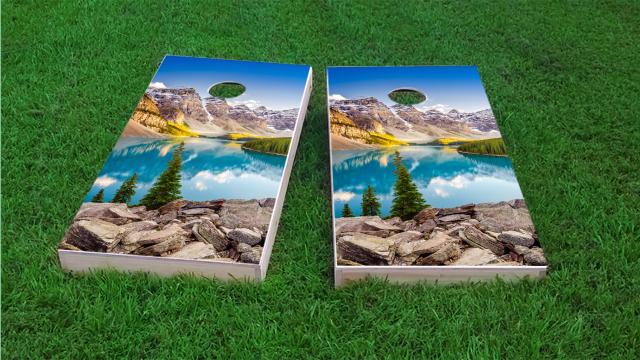  Snow Topped Mountains Over Lake Cornhole Game Set