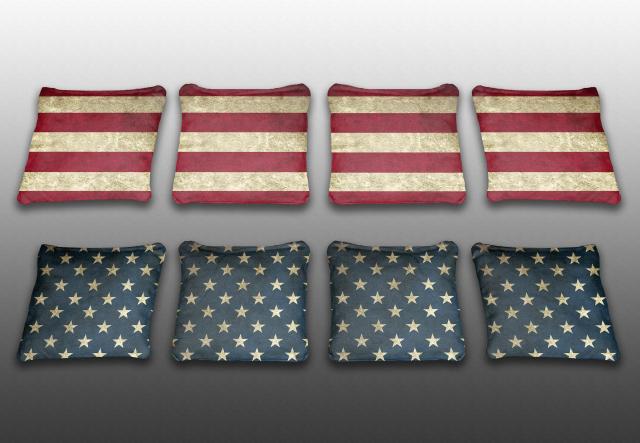 Stars And Stripes Themed premium specialty custom cornhole bags made right here in the USA!