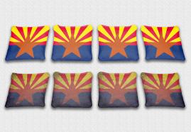 Arizon State Flag Set themed specialty custom cornhole bags featuring a standard and worn / distressed flag.
 themed custom cornhole board design for
