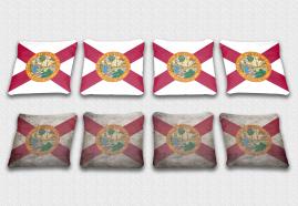 Florida State Flag Set themed specialty custom cornhole bags featuring a standard and worn / distressed flag.