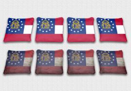 Georgia State Flag Set themed specialty custom cornhole bags featuring a standard and worn / distressed flag.