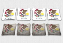 Illinois State Flag Set themed specialty custom cornhole bags featuring a standard and worn / distressed flag.
