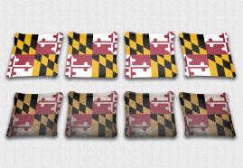 Maryland State Flag Set themed specialty custom cornhole bags featuring a standard and worn / distressed flag.