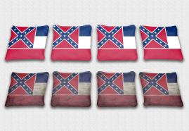 Mississippi State Flag Set themed specialty custom cornhole bags featuring a standard and worn / distressed flag.