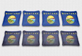 Montana State Flag Set themed specialty custom cornhole bags featuring a standard and worn / distressed flag.