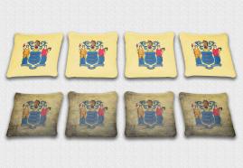 New Jersey State Flag Set themed specialty custom cornhole bags featuring a standard and worn / distressed flag.