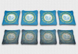 South Dakota State Flag Set themed specialty custom cornhole bags featuring a standard and worn / distressed flag.
