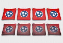 Tennessee State Flag Set themed specialty custom cornhole bags featuring a standard and worn / distressed flag.