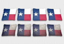 Texas State Flag Set themed specialty custom cornhole bags featuring a standard and worn / distressed flag.