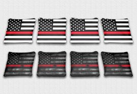 American Flag Thin Red Line themed custom cornhole bags.