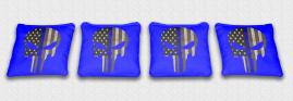 Blue Line Punisher Solid Blue themed custom cornhole board design for game sets and prints/wraps.