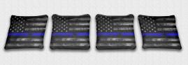 Police Worn Thin Blue Line themed custom cornhole board design for game sets and prints/wraps.