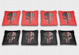 Red Line Punisher  themed custom cornhole board design for game sets and prints/wraps.
