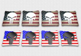 Punisher American Flag themed Custom Printed Specialty Cornhole Bags.