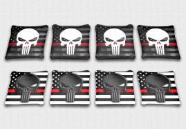 Punisher Thin Red Line Themed Custom Printed Specialty Cornhole Bags.